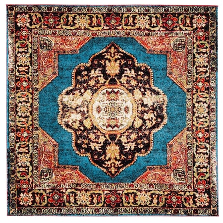 Flowers First 3 x 3 ft. Vintage Hamadan Traditional Square Rug - Gold & Light Blue FL2115136